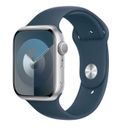 Apple Watch Series 9  (корпус - серебристый, 45mm ремешок Sport Band штормовой синий, размер M/L)— фото №0