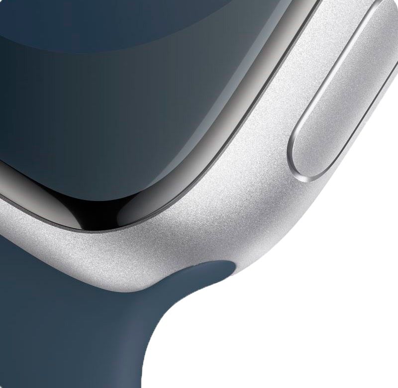 Apple Watch Series 9  (корпус - серебристый, 45mm ремешок Sport Band штормовой синий, размер S/M)— фото №2