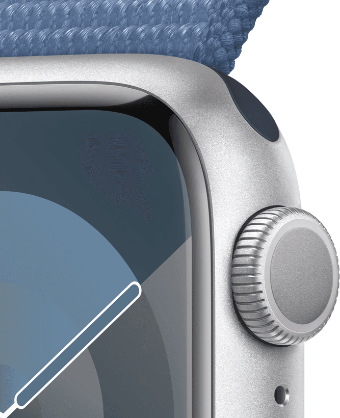 Apple Watch Series 9  (корпус - серебристый, 45mm ремешок Sport Loop зимний синий)— фото №2
